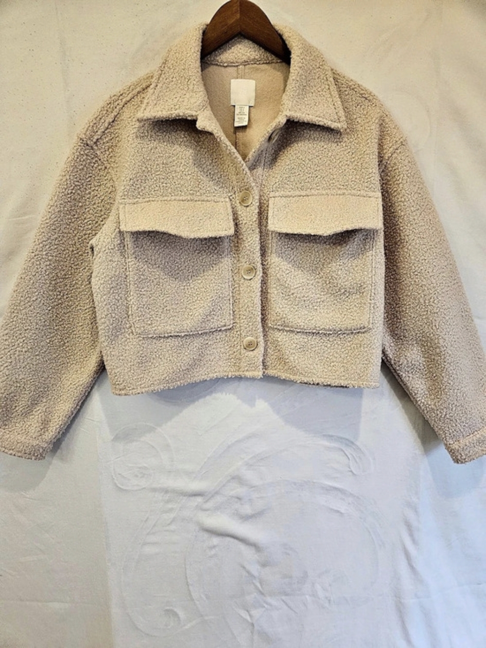 H&M Teddy Fleece Shacket Beige Extra Small